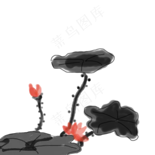 卡通毛笔水墨荷花荷叶免扣图