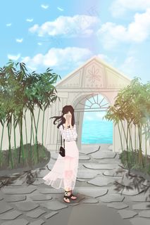 夏天旅游女孩拍照