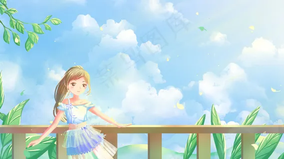 蓝色唯美卡通治愈小清新夏季风景配图 蓝色唯美卡通治愈小清新夏季风景配图