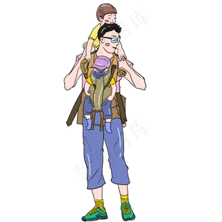 父亲节卡通手绘父子组合