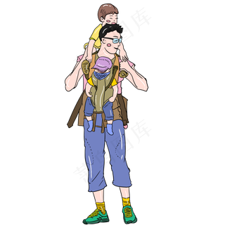 父亲节卡通手绘父子组合