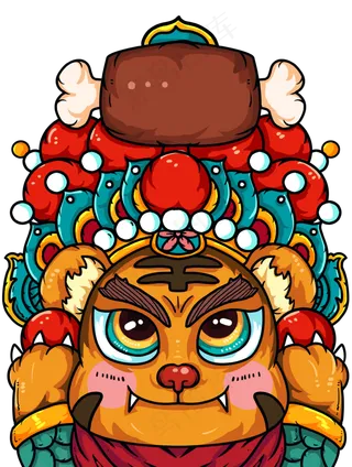 国潮风格老虎将军,免抠元素