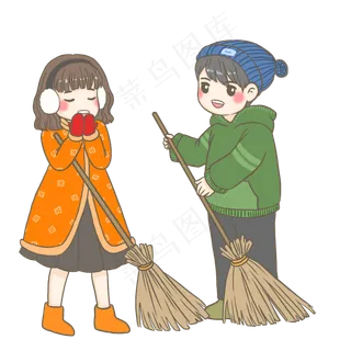 小年打扫尘土PNG,免抠元素