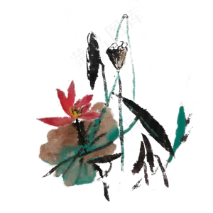 水墨花鸟荷花手绘素材