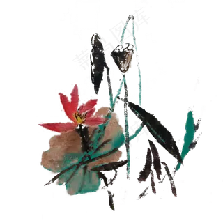 水墨花鸟荷花手绘素材