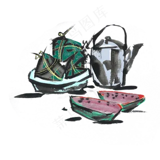 端午节吃粽子习俗水墨风手绘