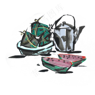 端午节吃粽子习俗水墨风手绘