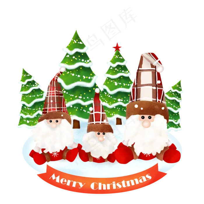 手绘圣诞树和圣诞老人,免抠元素(2800*2800px 300 dpi )psd模版下载