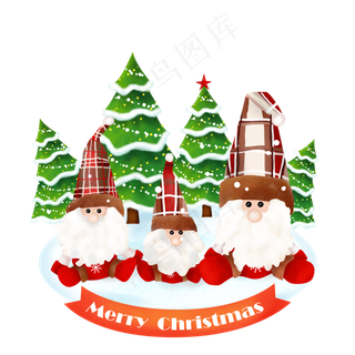 手绘圣诞树和圣诞老人,免抠元素