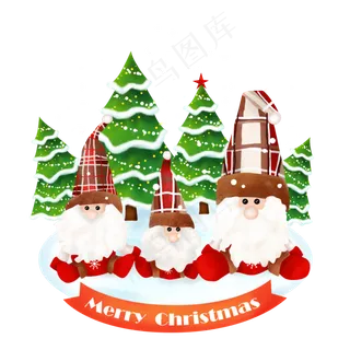 手绘圣诞树和圣诞老人,免抠元素