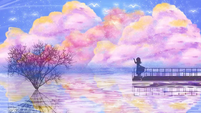 唯美意境云彩与海洋风景配图(2880*1620px 300 dpi )