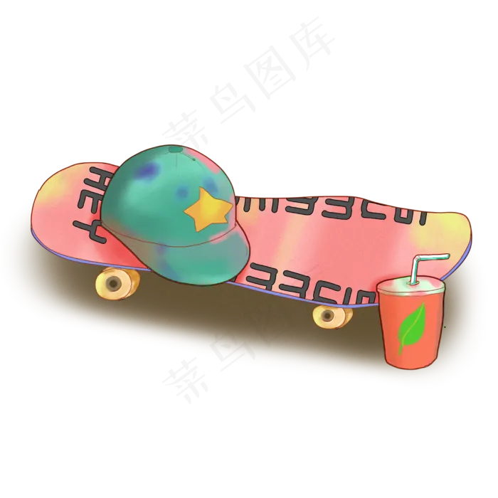 绘夏日元素滑板装饰图,免抠元素(2500X2500(DPI:300))psd模版下载
