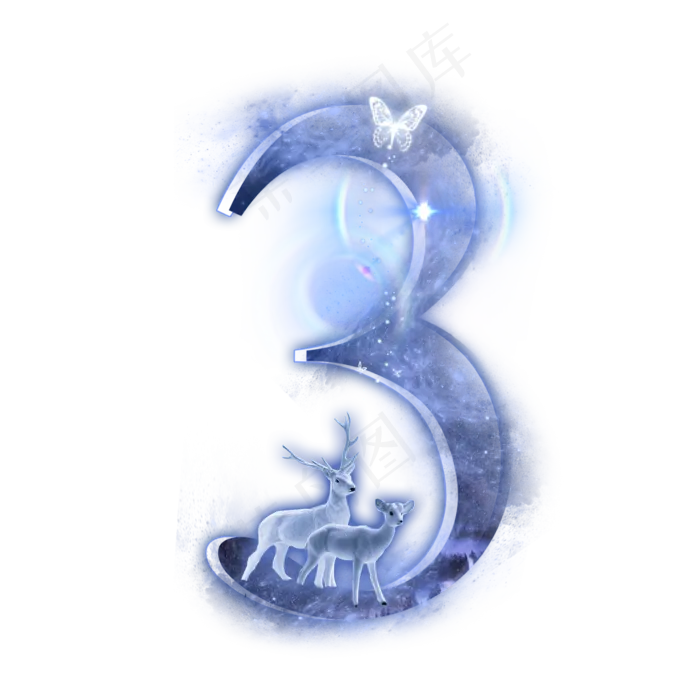 星空麋鹿数字3(2000*2000px 	      )psd模版下载
