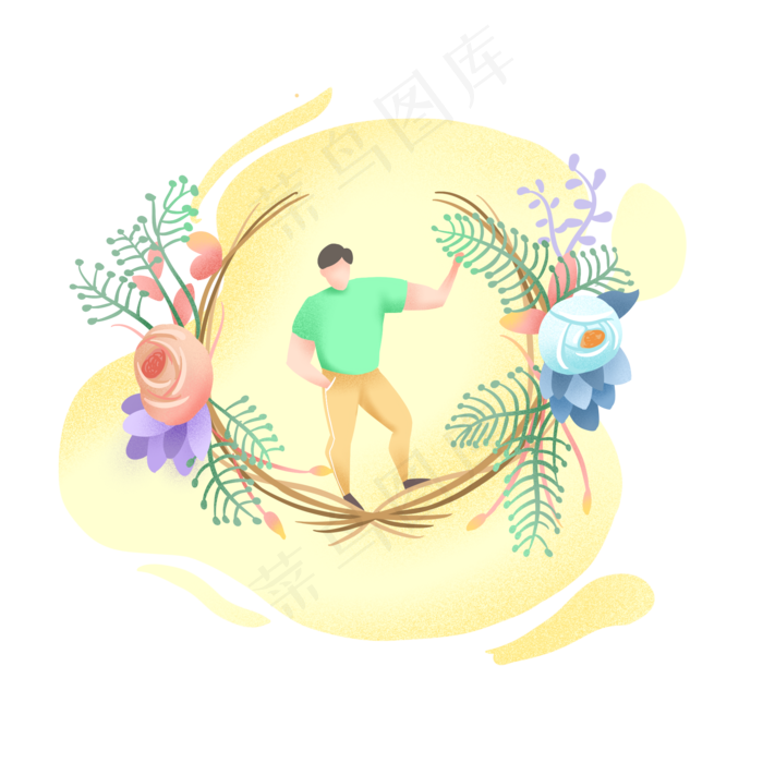 植物人类噪点风格边框,免抠元素