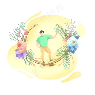 植物人类噪点风格边框,免抠元素