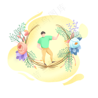 植物人类噪点风格边框,免抠元素