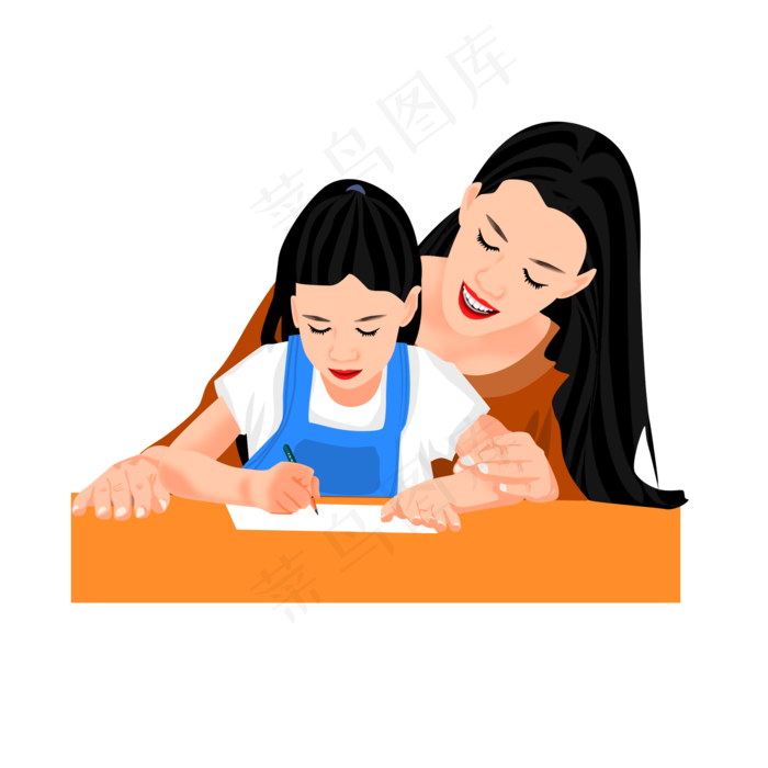 妈妈辅导小孩子写作业