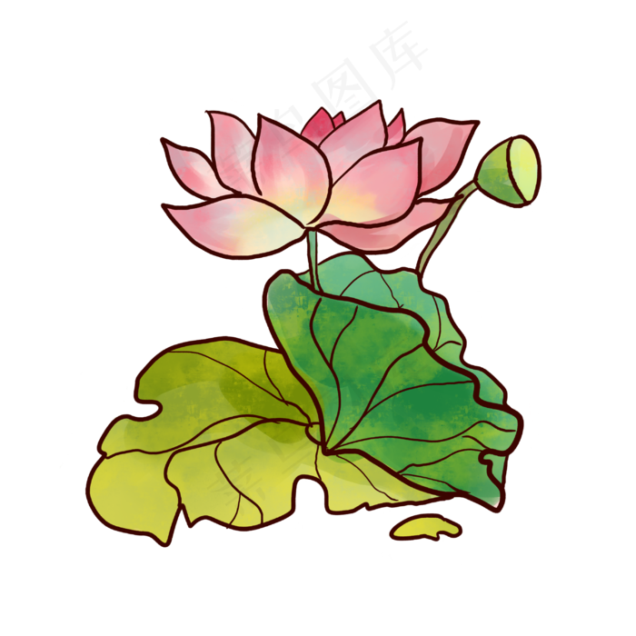 手绘卡通夏季水墨荷花(3000X3000(DPI:299))psd模版下载