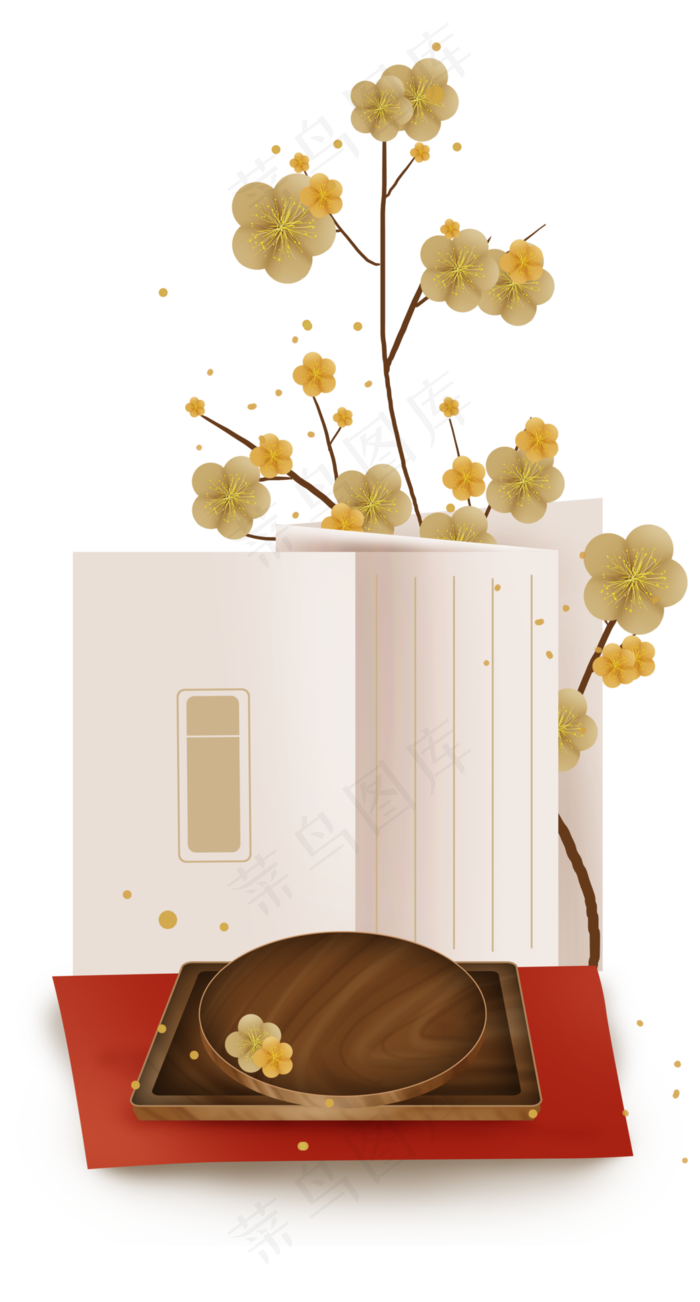 新年宫廷托盘展架和复古文字框,免抠元素