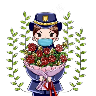女警收花,免抠元素