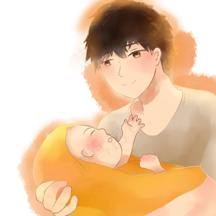 父亲节水彩风父亲抱孩子父子节日,免抠元素(5000X5000(DPI:300))psd模版下载