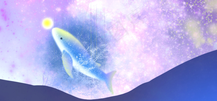 夜晚梦幻星河海豚(1920*900px 	       )psd模版下载