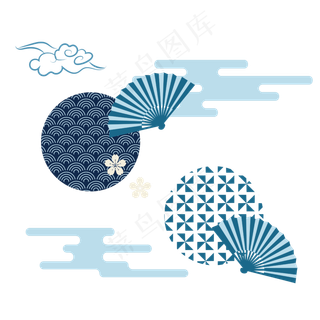 日本古典纹饰扇子,免抠元素
