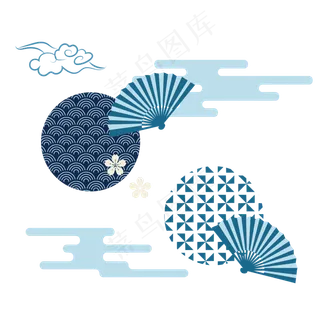 日本古典纹饰扇子,免抠元素