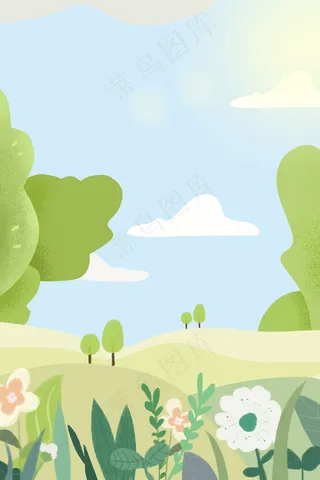 暖色夏天小清新花草风景