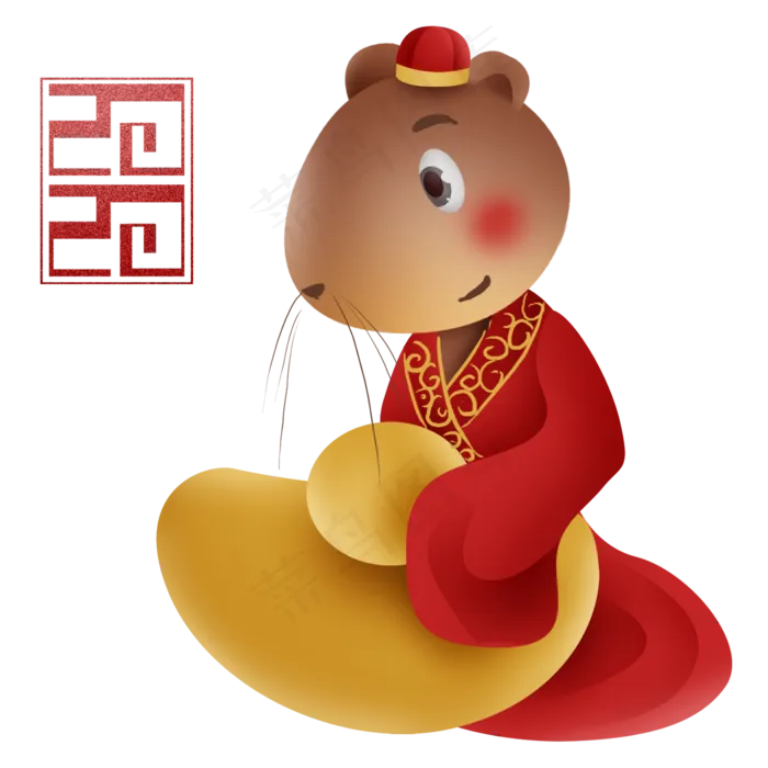 2020年新年鼠形象和金元宝,免抠元素(2000X2000(DPI:299))psd模版下载