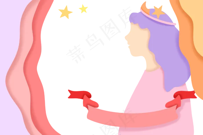 立体小女孩女王节边框,免抠元素(3000X2000(DPI:300))psd模版下载