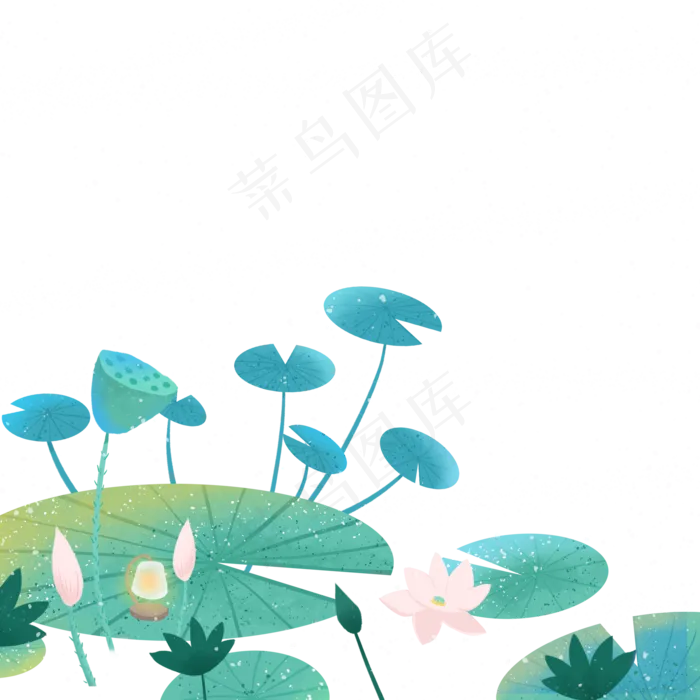 卡通绿色的池塘荷花(2000X2000(DPI:300))psd模版下载