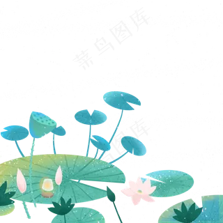 卡通绿色的池塘荷花