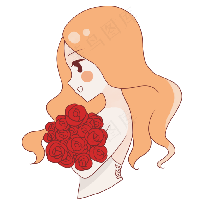 情人节手捧玫瑰花束的美女插画