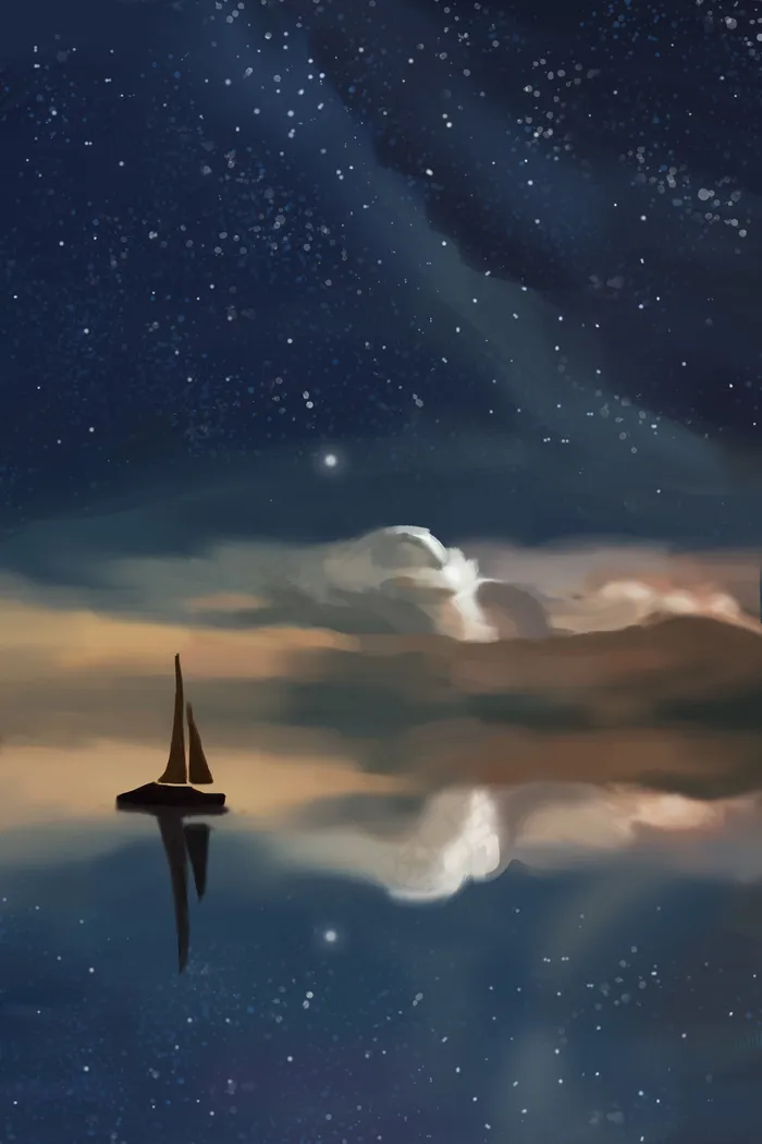 梦幻唯美星空帆船(3545*5315px 300 dpi )psd模版下载