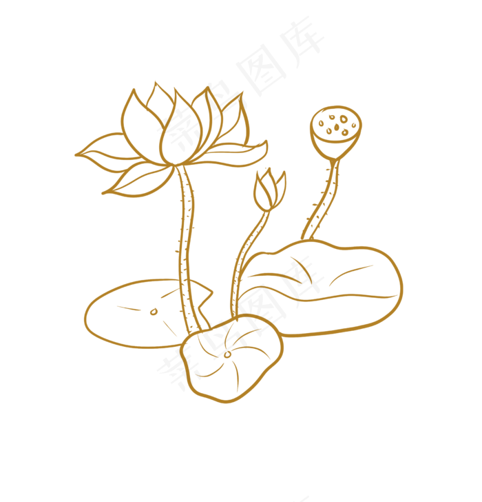 金色花金色荷花手绘(2480X2579(DPI:300))psd模版下载