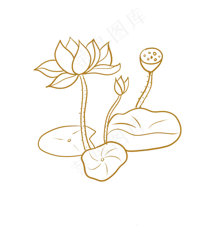 金色花金色荷花手绘(2480X2579(DPI:300))psd模版下载