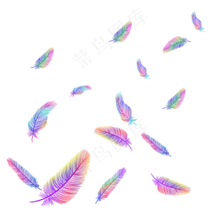 漂浮五彩手绘羽毛可商用元素,免抠元素