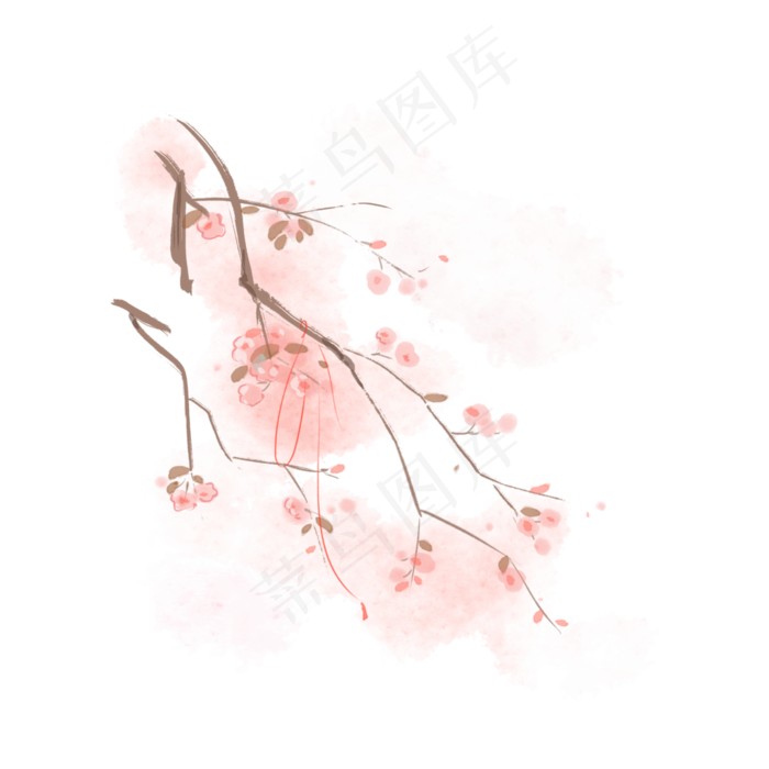 中国风水彩水墨粉色桃花,免抠元素(3543*3543px 300 dpi )psd模版下载