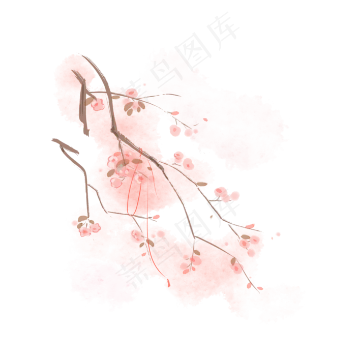 中国风水彩水墨粉色桃花,免抠元素(3543*3543px 300 dpi )psd模版下载