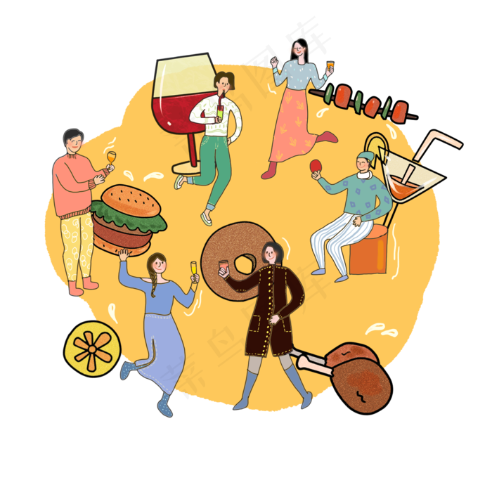 美食年底聚会饮料红酒年底聚会团,免抠元素