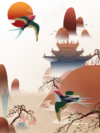 中国山水中国风风景古代楼阁