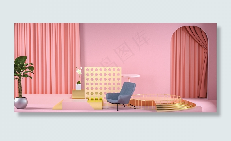 C4D立体室内家具家装节电商促销活动背景背景图片素材