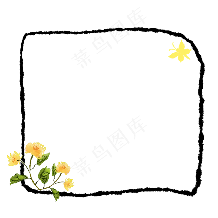 水墨黄色的花朵边框,免抠元素