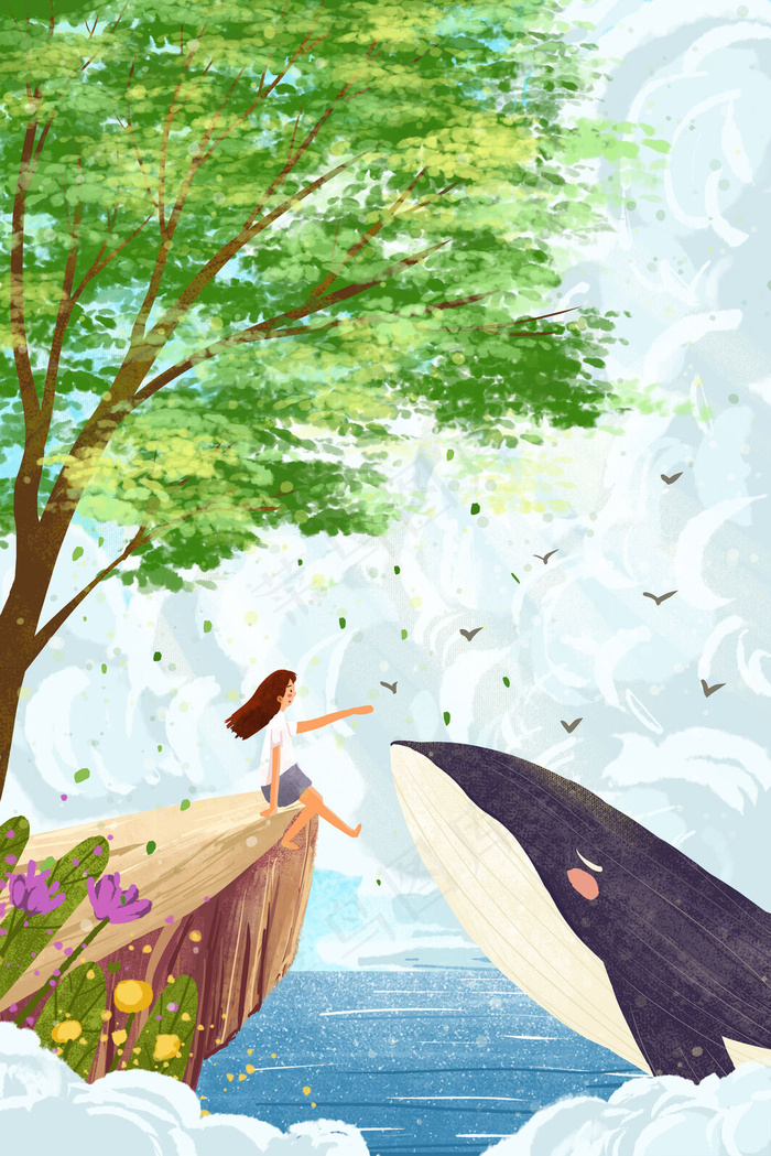 夏日海边天空治愈系小清新(3545X5315(DPI:300))psd模版下载