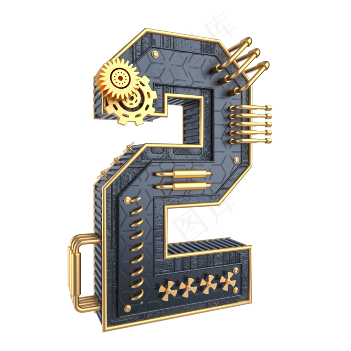 黑金机械倒计时数字2(2000*2000px 	      )