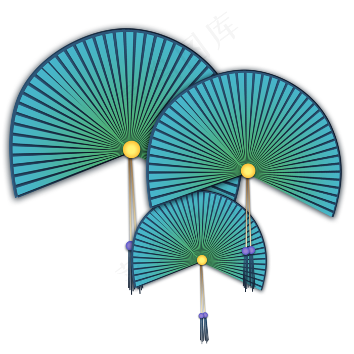 中国风立体折扇节日手绘,免抠元素