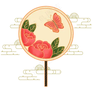 复古古典国潮宫廷摇扇,免抠元素