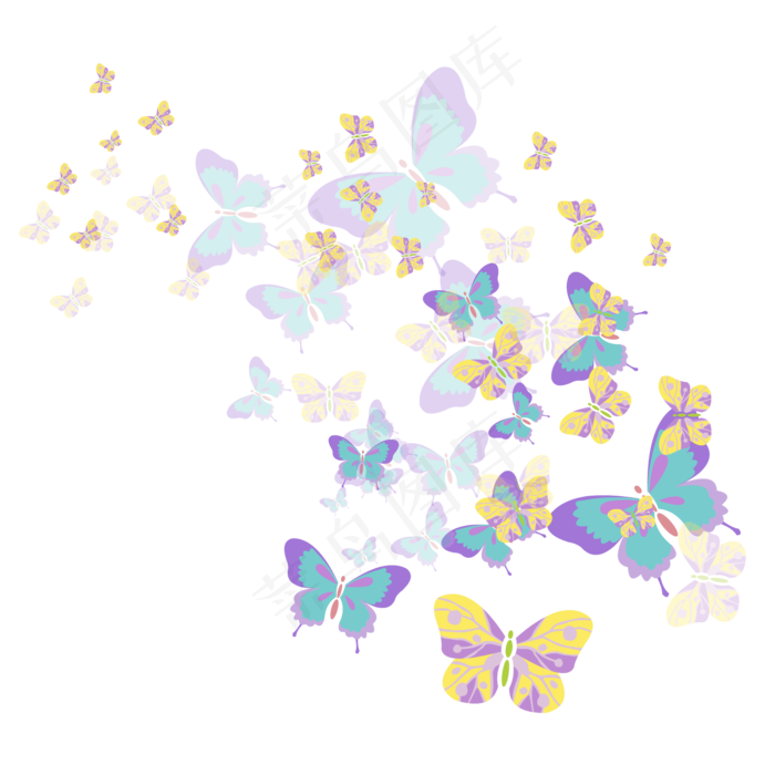 手绘昆虫五彩漂浮蝴蝶(1024*1369px)ai矢量模版下载