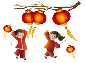 新年看灯笼的儿童,免抠元素